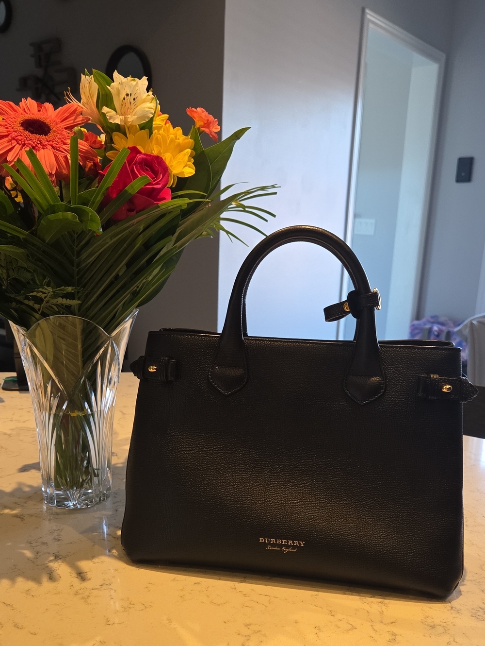 Burberry Black Leather Satchel with Top Handles Medium